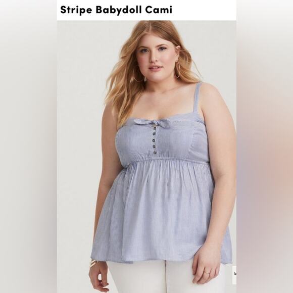 Torrid Plus Size Summer Babydoll Striped Blue and White Cami Top Size 2X - Picture 2 of 11